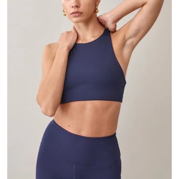 Reformation Navy High Neck Sports Bra